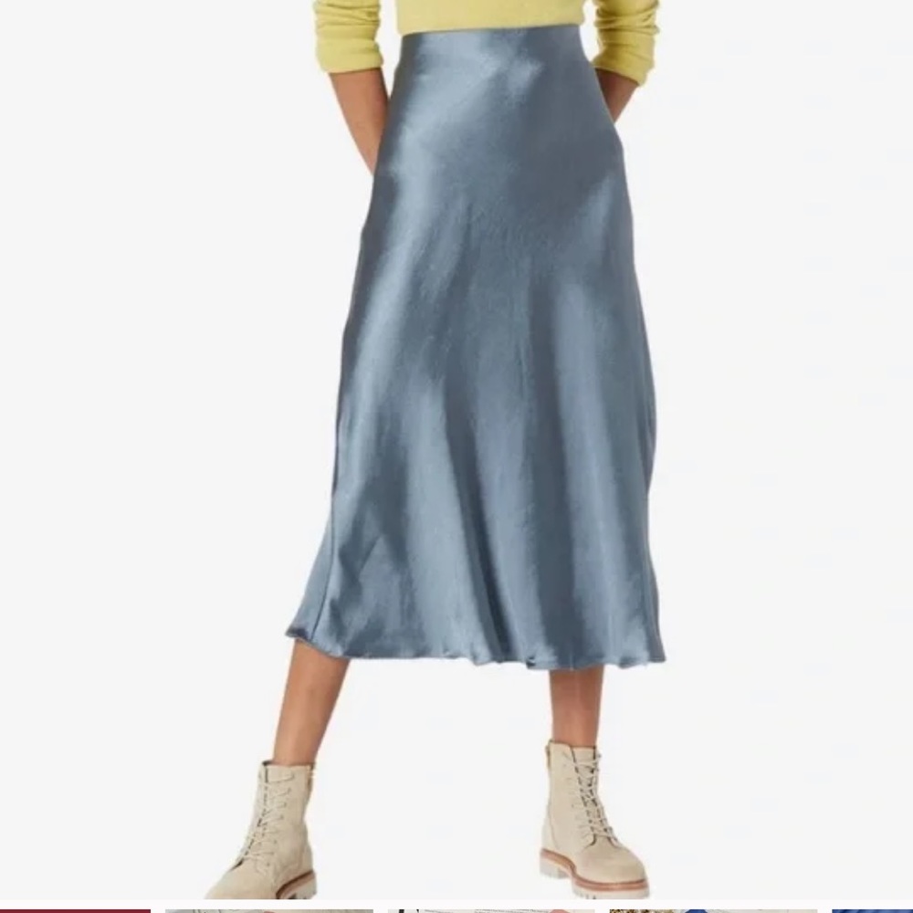 Blue silk slip midi skirt